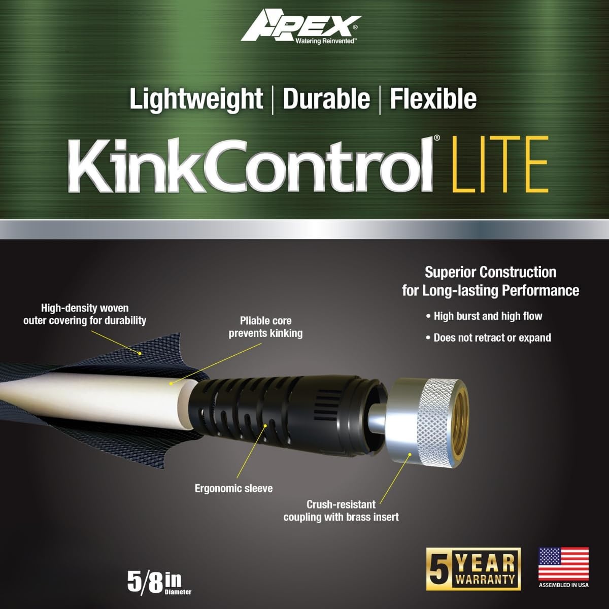 image:imageKink Control Flex Advanced Hybrid Hose 50 Ft Outdoor Hose 40 Lighter Ultra Flexible Easy to Maneuver Neverkink Technology Durable ConstructionFabric Jacket