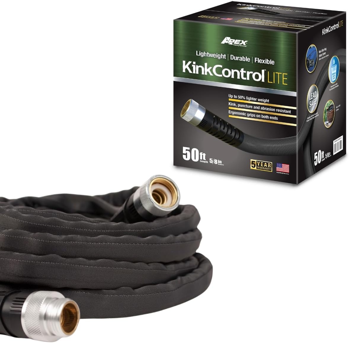 image:imageKink Control Flex Advanced Hybrid Hose 50 Ft Outdoor Hose 40 Lighter Ultra Flexible Easy to Maneuver Neverkink Technology Durable ConstructionFabric Jacket