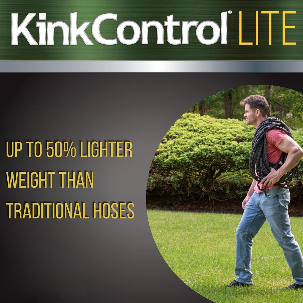 image:imageKink Control Flex Advanced Hybrid Hose 50 Ft Outdoor Hose 40 Lighter Ultra Flexible Easy to Maneuver Neverkink Technology Durable ConstructionFabric Jacket