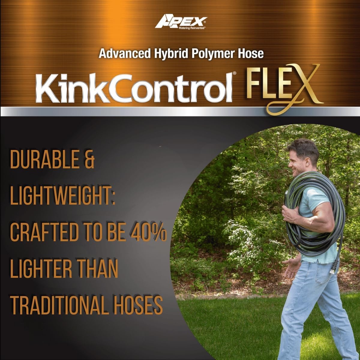 image:imageKink Control Flex Advanced Hybrid Hose 50 Ft Outdoor Hose 40 Lighter Ultra Flexible Easy to Maneuver Neverkink Technology Durable ConstructionFlex